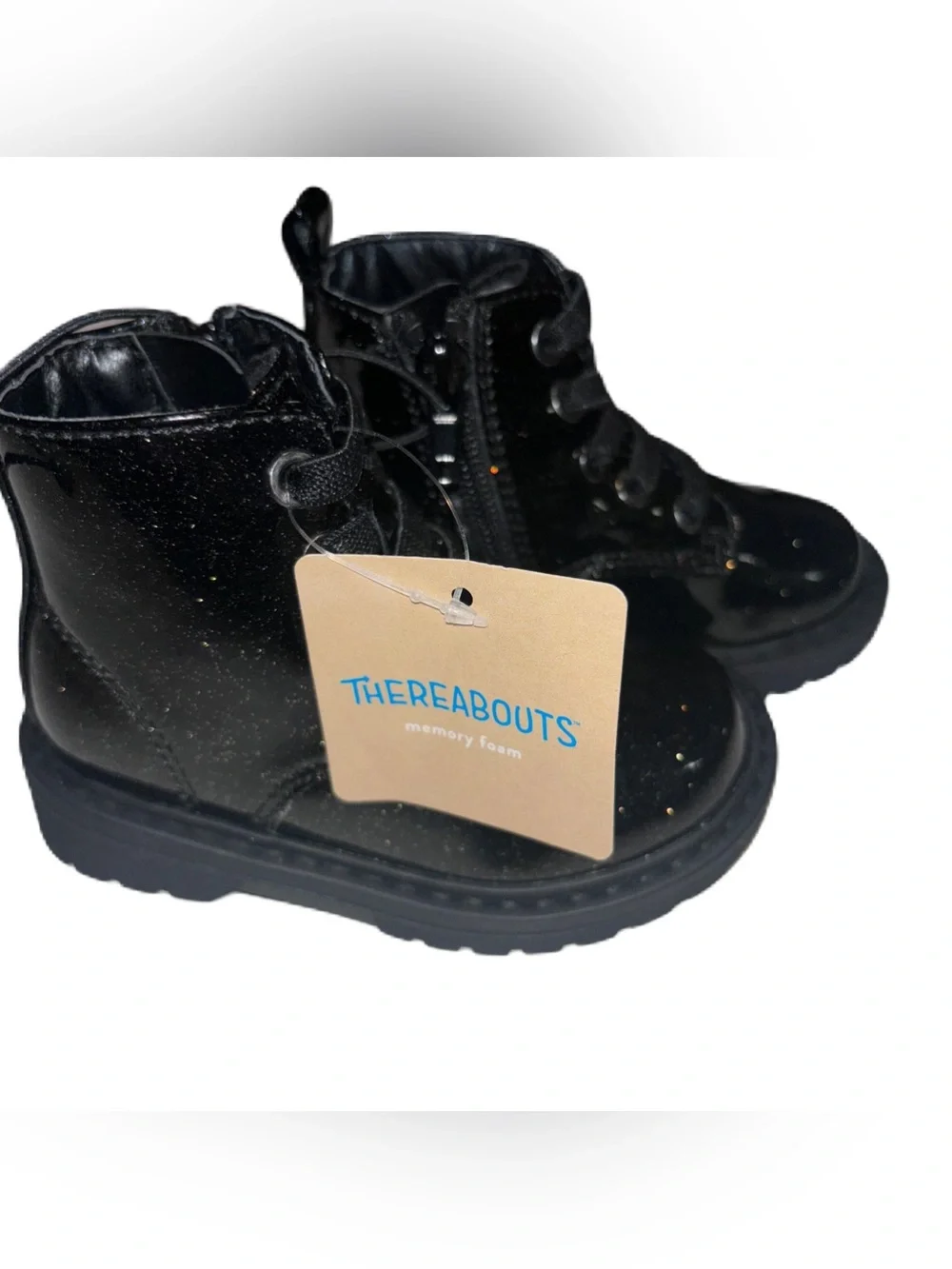 Thereabouts Lil Reese Black Glitter Lace-Up Kids Baby Infant Combat Boots 5